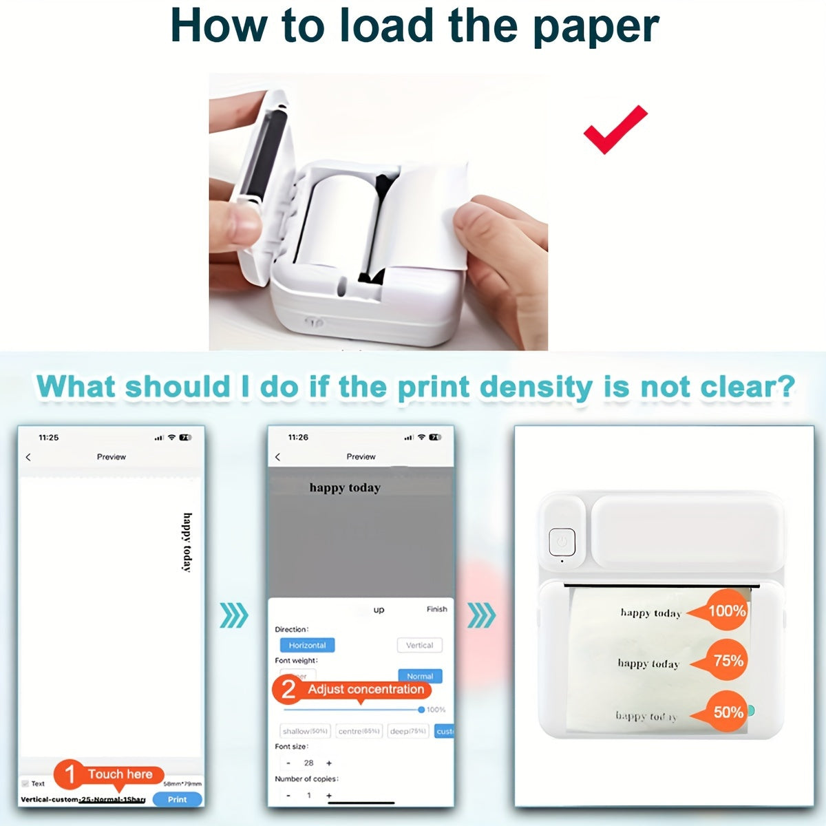 Portable Wireless Mini Printer for Smartphones Monochrome Photo Notes Memo