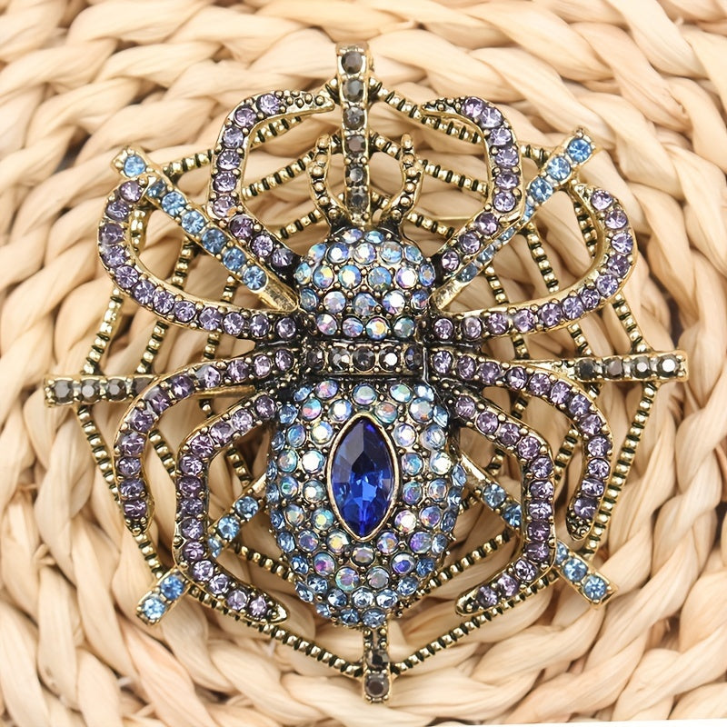 Vintage Rhinestone Spider Web Brooch Insect Pin for Jackets Jewelry Accessories