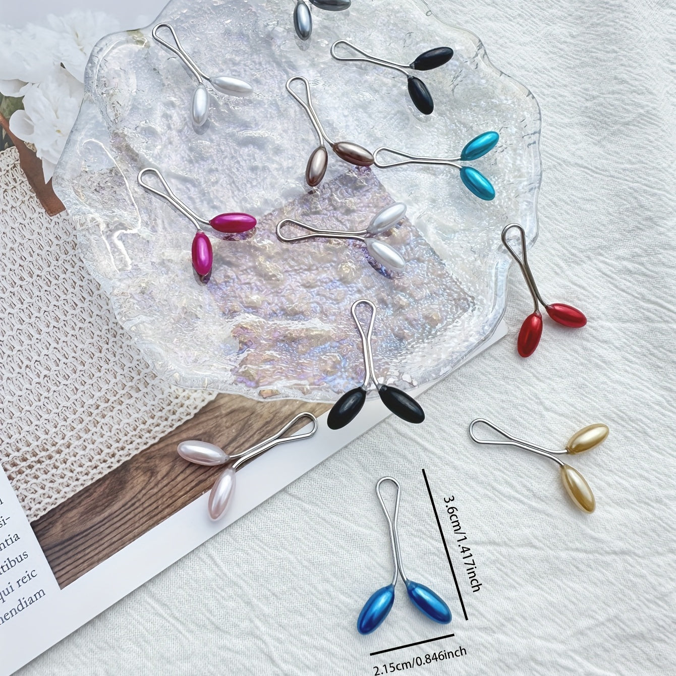 Set of 12 Faux Pearl Bead Scarf Buckles for Muslim Hijab Accessories