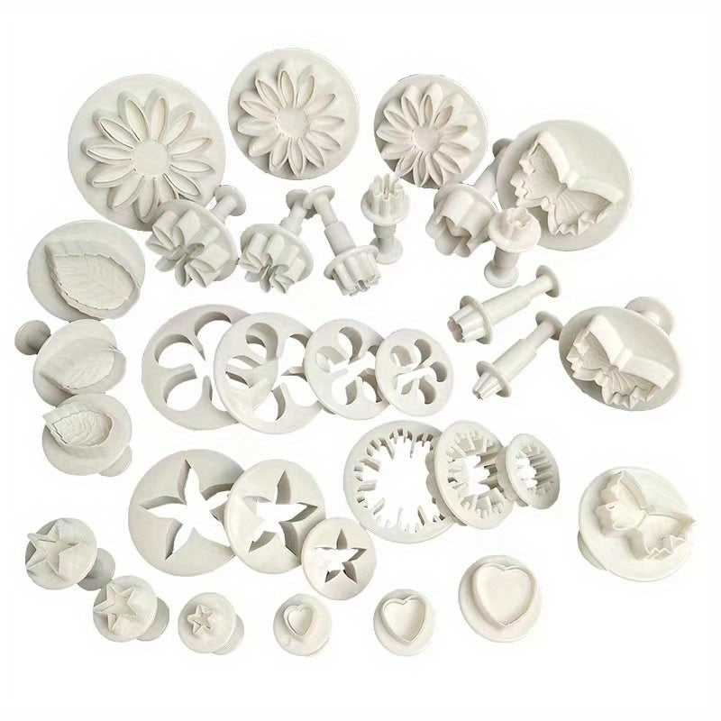 3D pishirish uchun to'plam 33-bosqichli fondant kesgich, tort asboblari, pechene shakllari, pishirish va bezash