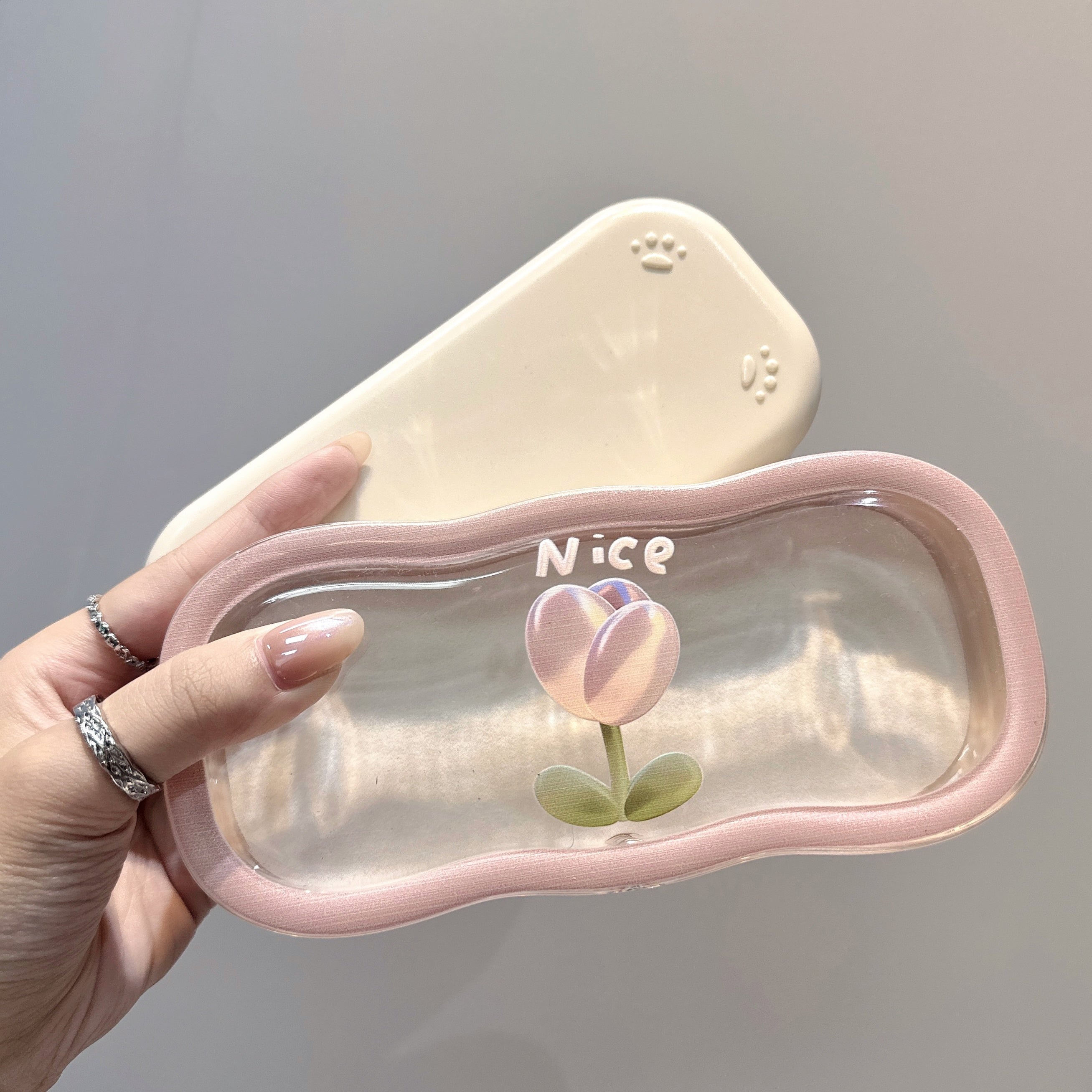 Estuche para gafas con patrón de tulipán claro, de plástico resistente, para almacenamiento de gafas