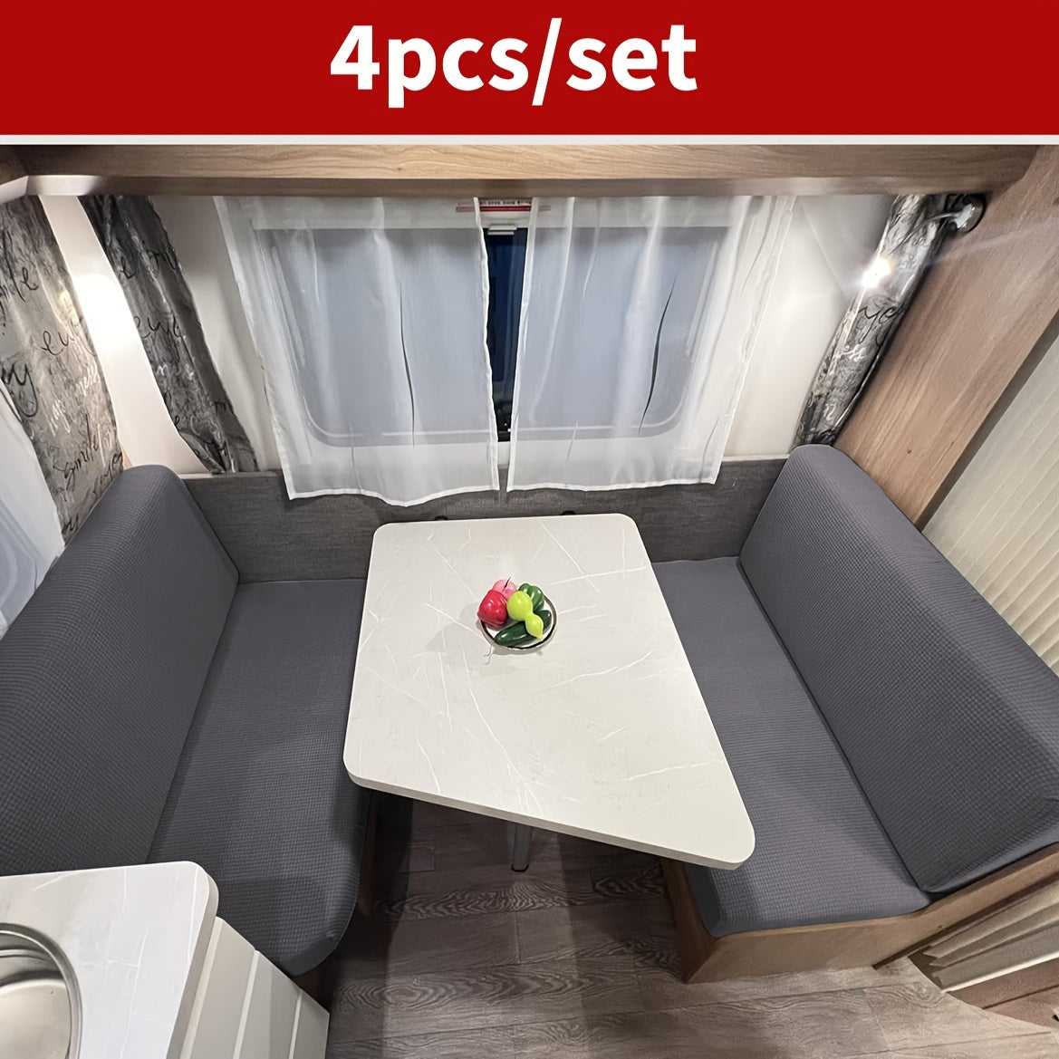4-Piece RV Cushion Cover Set for Dinette and Sofa Protection Includes 2 Back and 2 Bench Covers