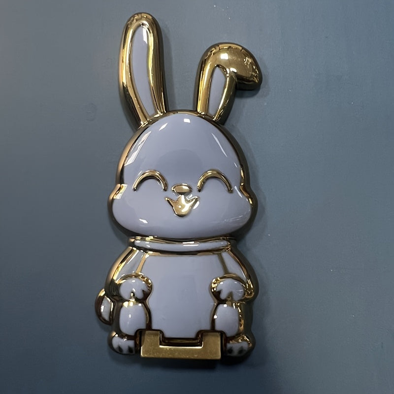 Waterproof Foldable ABS Phone Stand with Adjustable Cartoon Bunny Design for Smartphones and Tablets