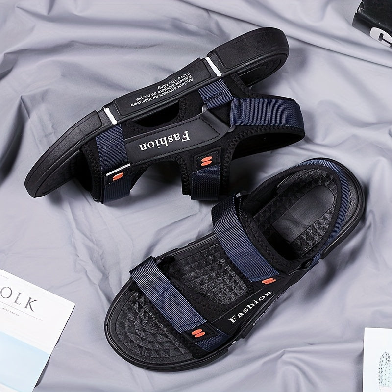 Men's Non-Slip Summer Sandals Fabric Beach Shoes with Hook-and-Loop Fastener Rubber Sole Black and Orange