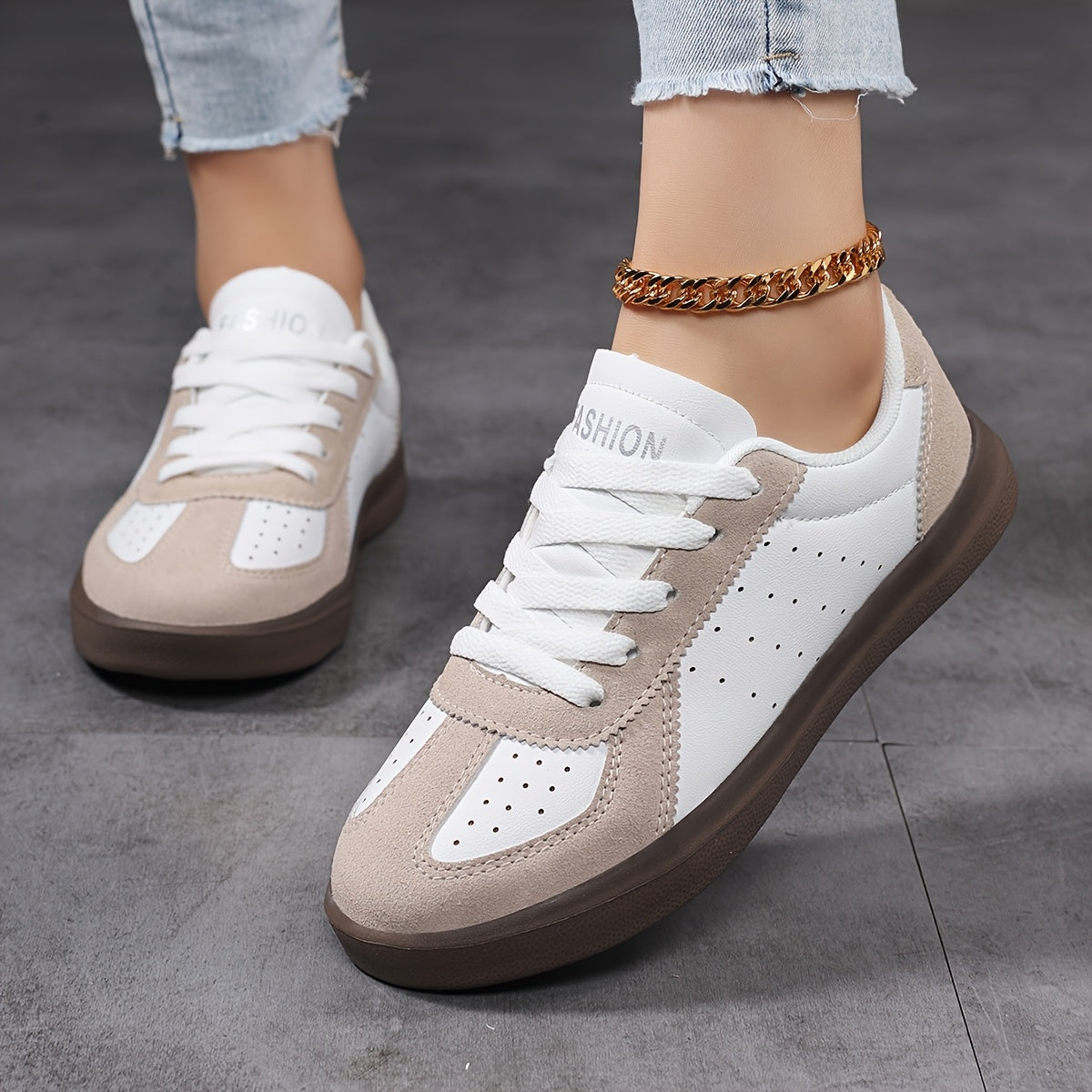 Women's Retro High-Top Sneakers Synthetic Cover Upper Casual Shoes Black/White Beige