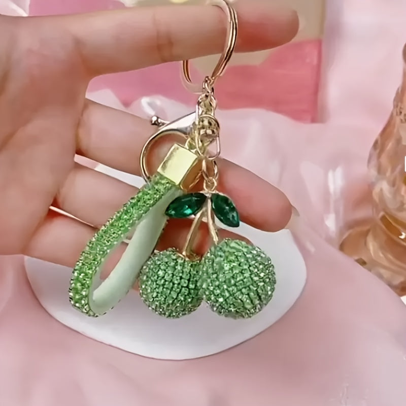Pink Rhinestone Cherry Keychain for Women and Girls, Cute Bag Charm