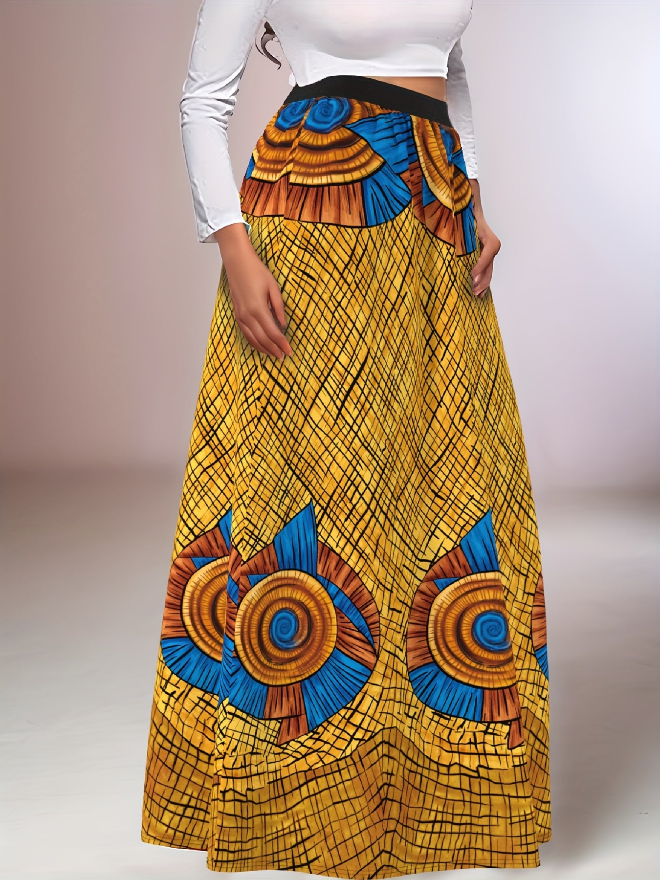 Women's Maxi Skirt High-Waisted Flowing Polyester African Pattern