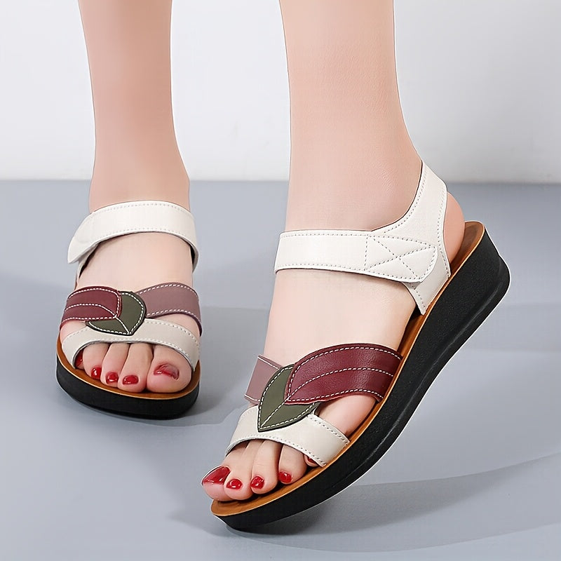 Women Wedge Sandals Open Toe Colorblock Strappy Comfortable Summer