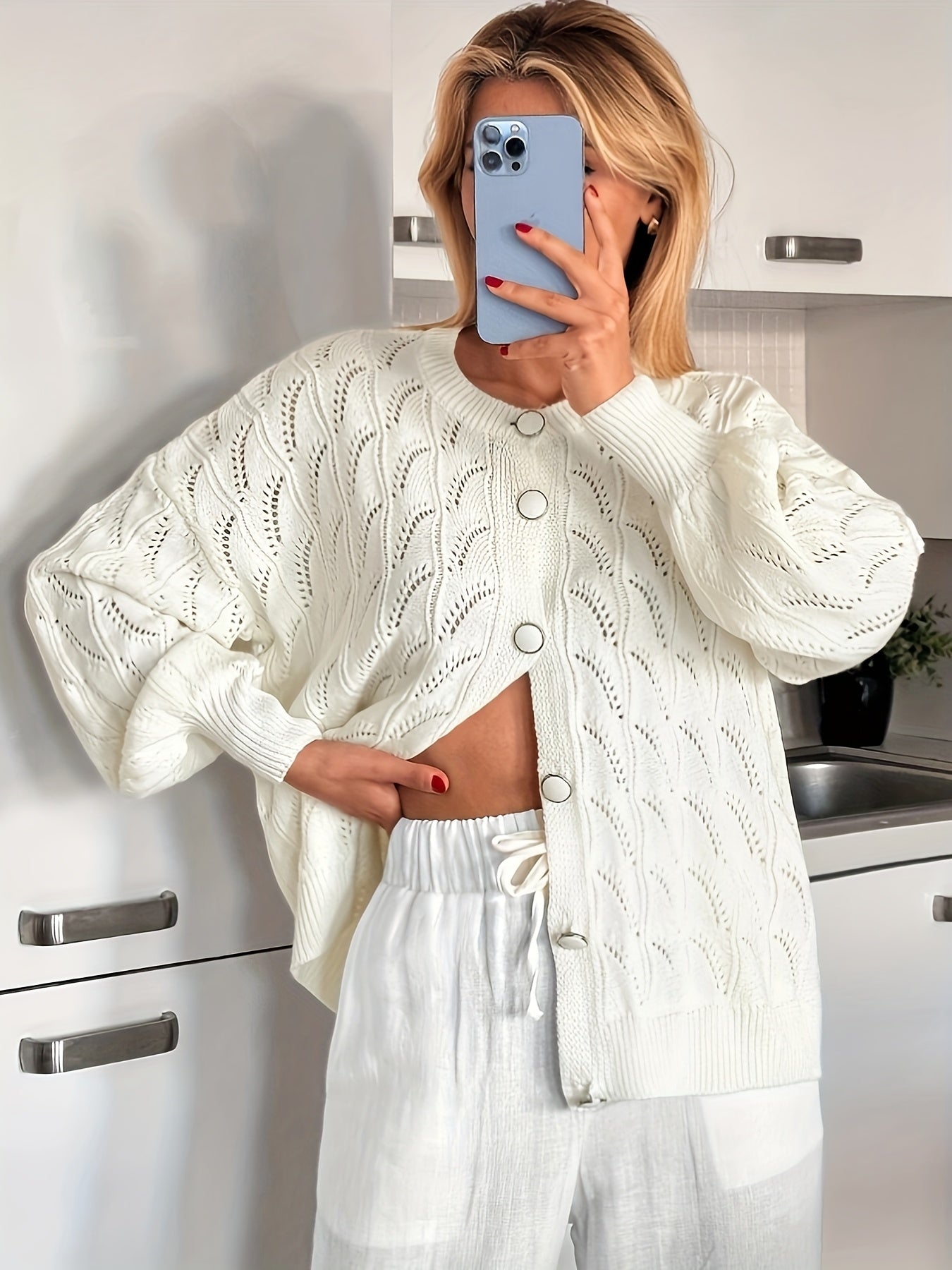 Women's Openwork Knit Cardigan Lightweight Fashion Black Small