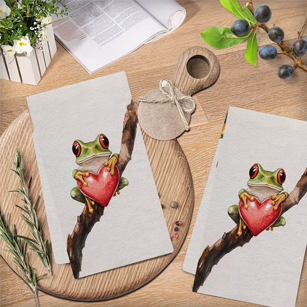 Valentine's Frog Kitchen Towels Set of 2 Ultra Soft Absorbent Dish Hand Towels
