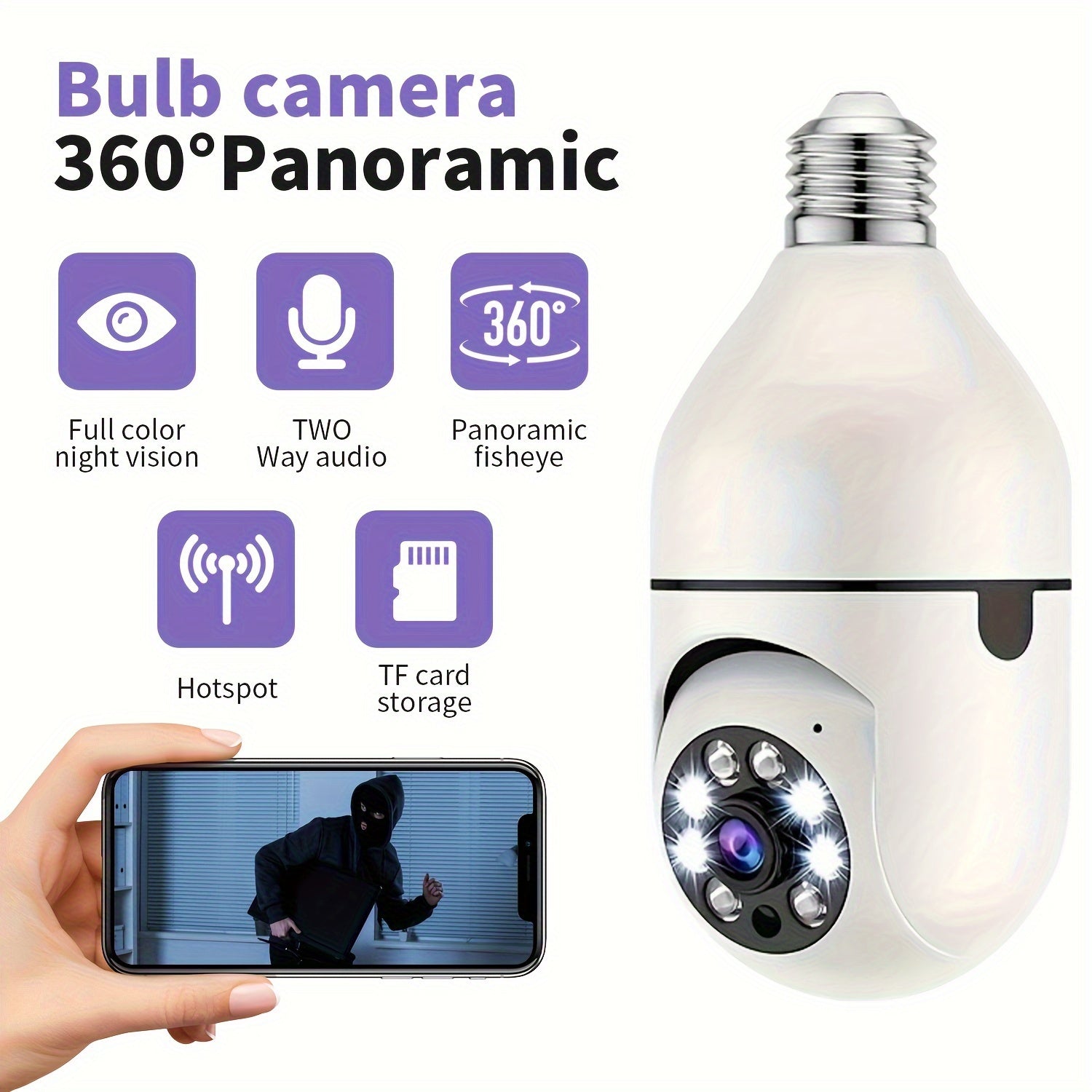 360° Panoramic Wireless Security Camera with AI Human Detection Color Night Vision Two-Way Audio Indoor Outdoor