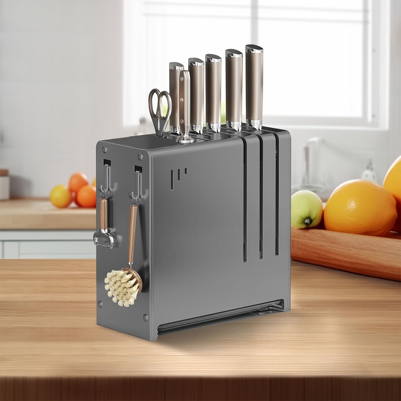 Stainless Steel Knife Block with Sharpener and Scissor Holder Countertop Organizer