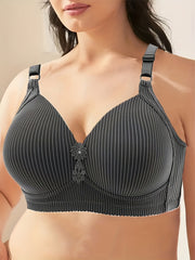 Plus Size Striped Seamless Push Up Bra for Women Medium Support All Season
