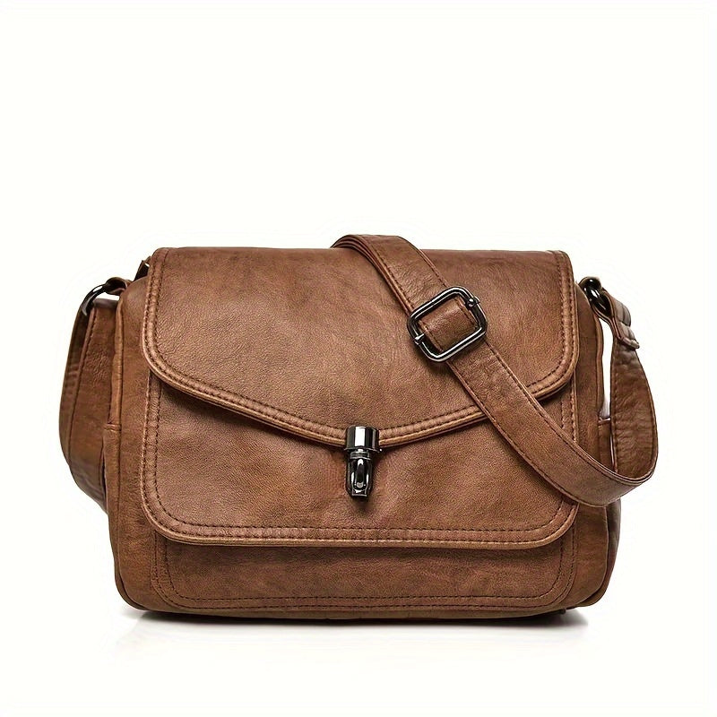 Women's Brown Retro Crossbody Bag with Adjustable Strap and Multiple Compartments