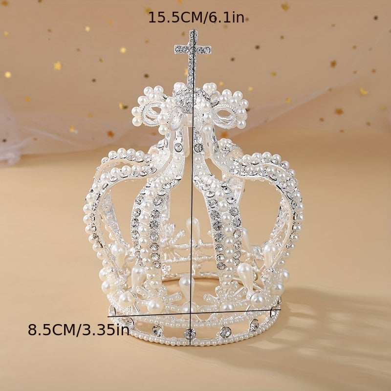 Wedding Headpiece with Cross Faux Pearls Rhinestones Baroque Style Bridal Tiara