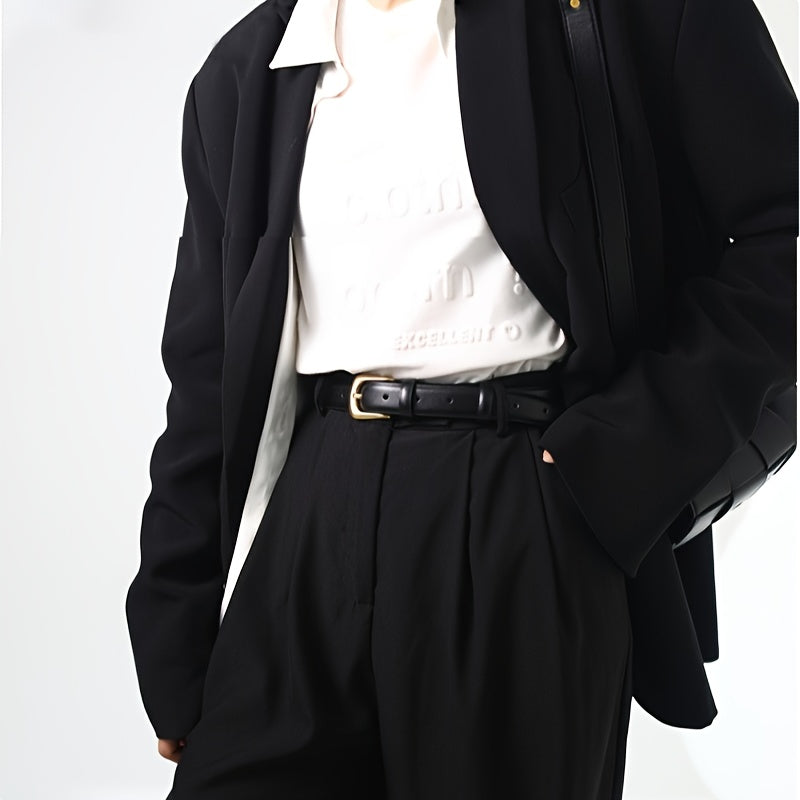 Women's Korean Style PU Leather Straight Jeans with Multi-Hole Belt