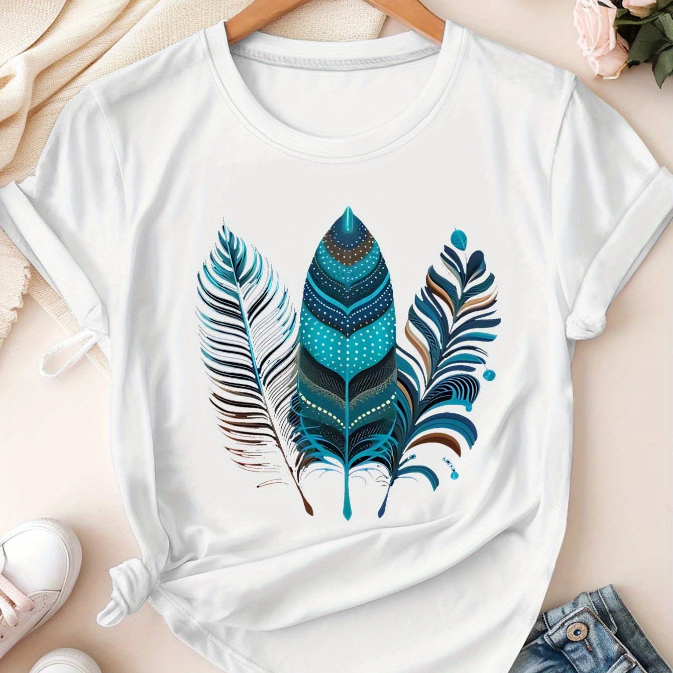 Plus Size Women's Short Sleeve T-Shirt Vibrant Pop Art Relaxed Fit Casual Top