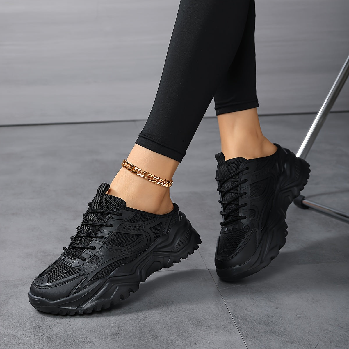 Women's Chunky Sneakers Lightweight Casual Shoes Black White Slip-On