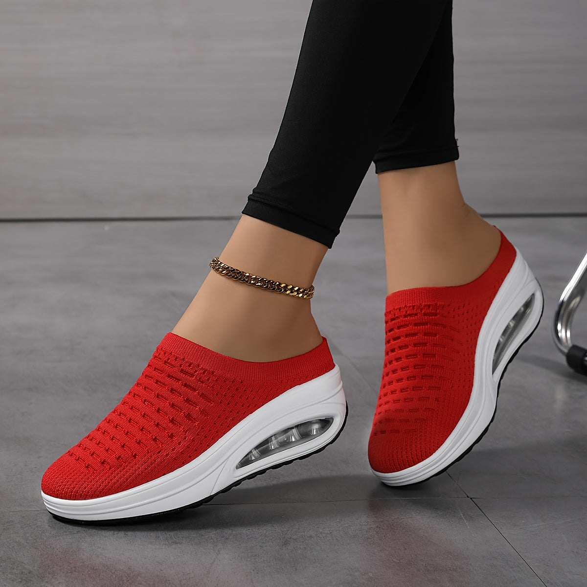 Women's Breathable Woven Mule Sneakers Casual Slip-On Platform Shoes