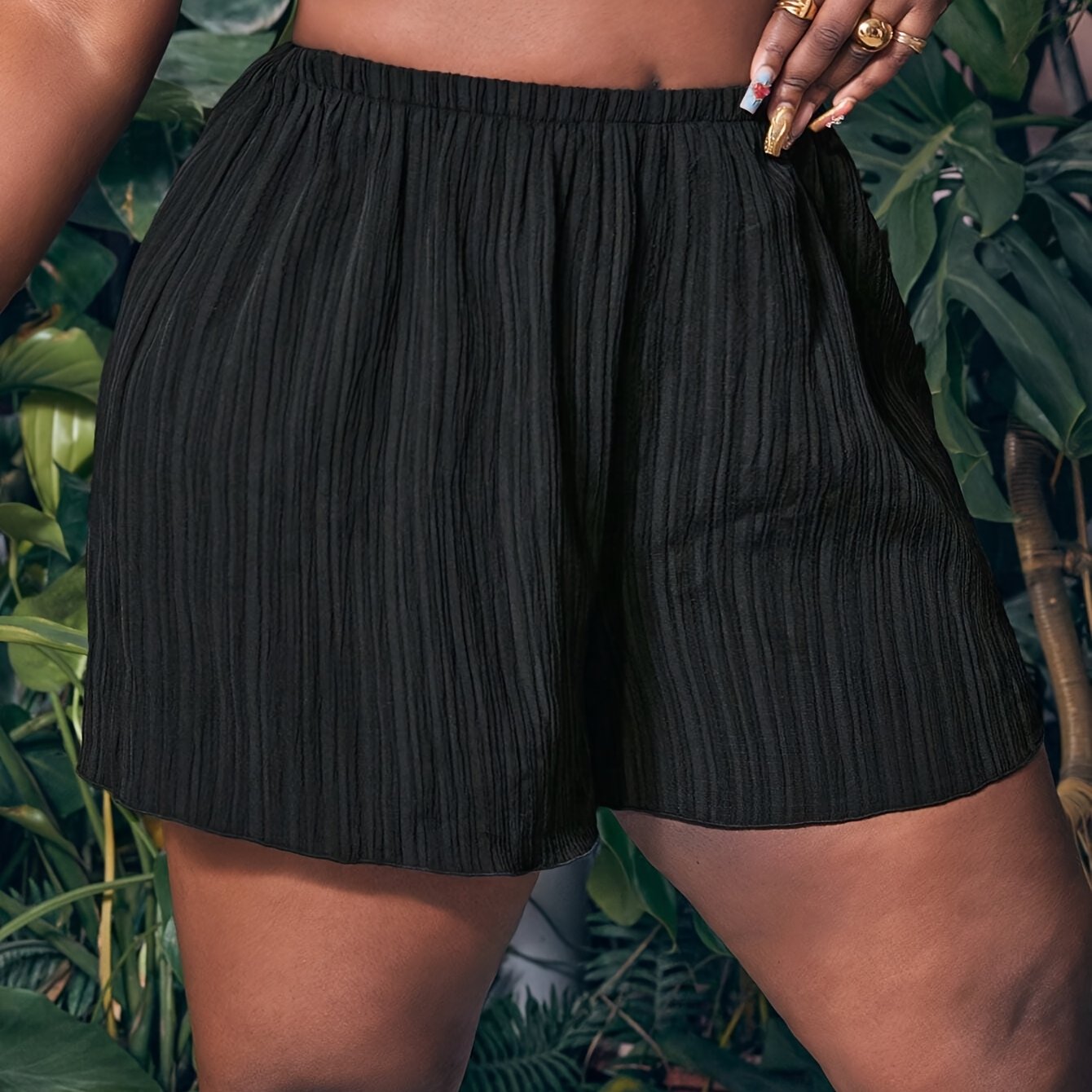 Women's Plus Size Pleated Loose-Fit Shorts Soft Pink Elastic Waist Summer Casual