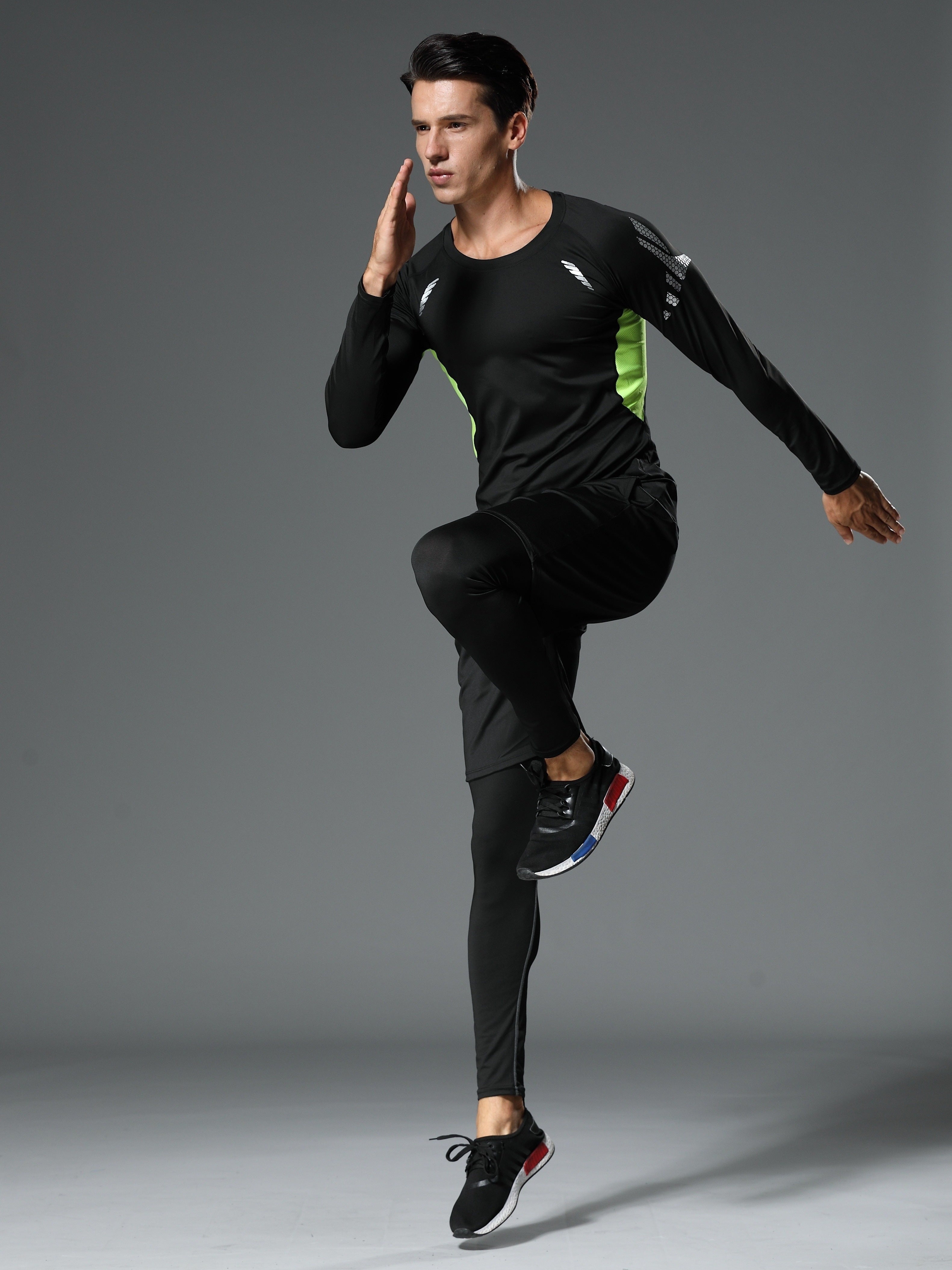 Мужской спортивный 3-частный комплект Быстросохнущий эластичный беговой спортзал тренировка Весна Осень