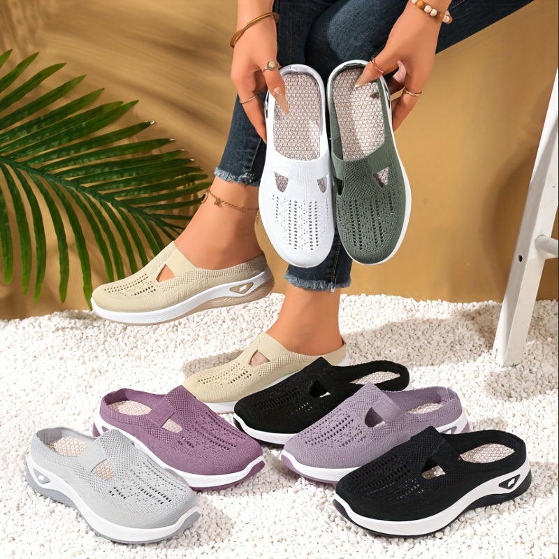 Women's Mesh Slip-On Sandals with Cut-Out Design Black White Casual