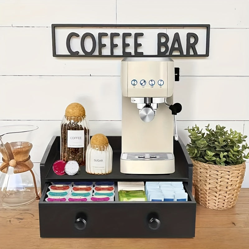 Rustic Wood Coffee Station Organizer with Drawer and K Cup Holder