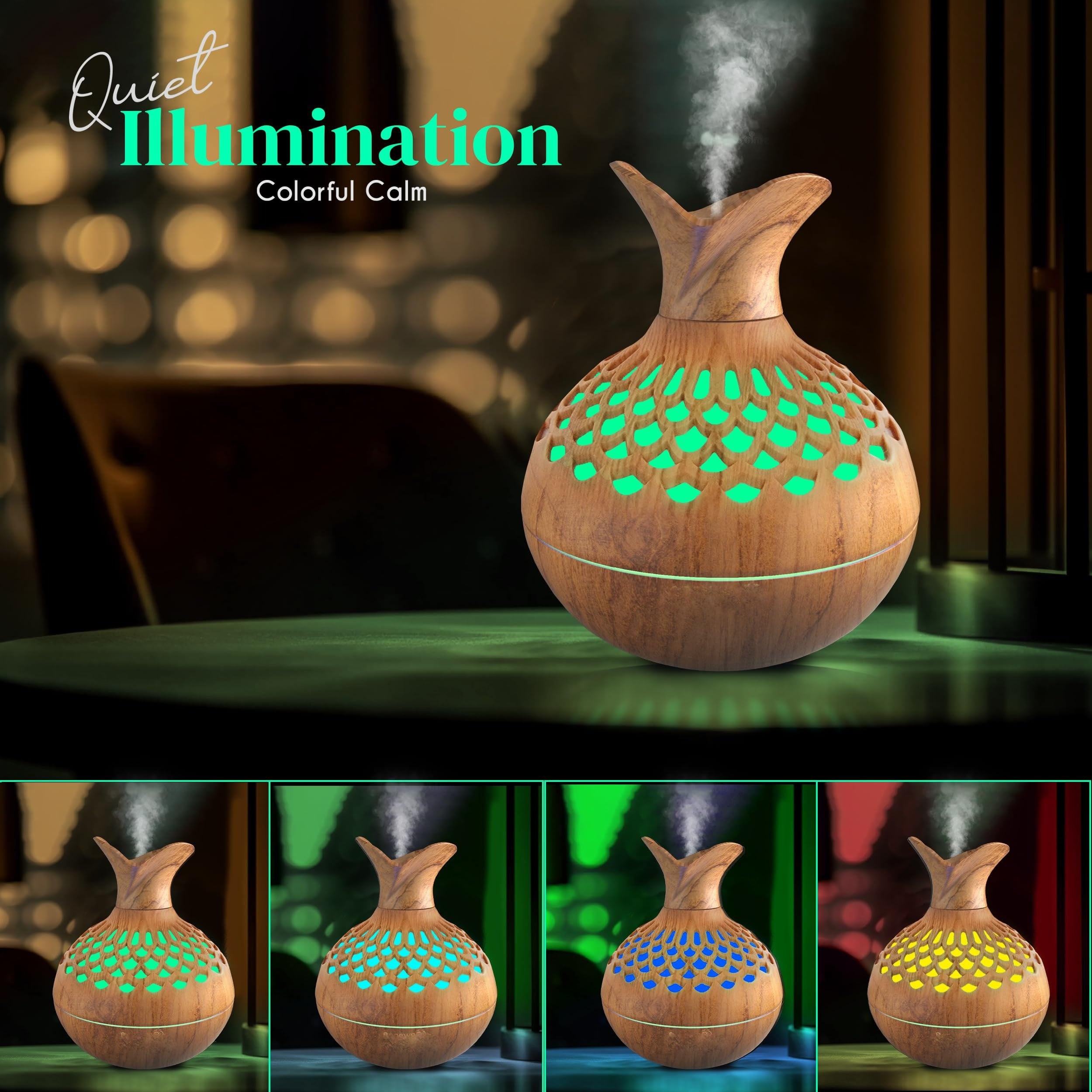 Wood Grain Cool Mist Humidifier with Night Light for Bedroom or Home
