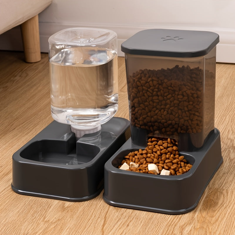 2-in-1 Pet Feeder and Water Dispenser for Cats and Dogs Durable Plastic No Batteries Needed