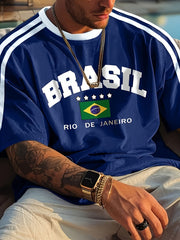 Мужская повседневная футболка с коротким рукавом из полиэстера в бразильском стиле, большой размер, летняя одежда для отдыха на открытом воздухе