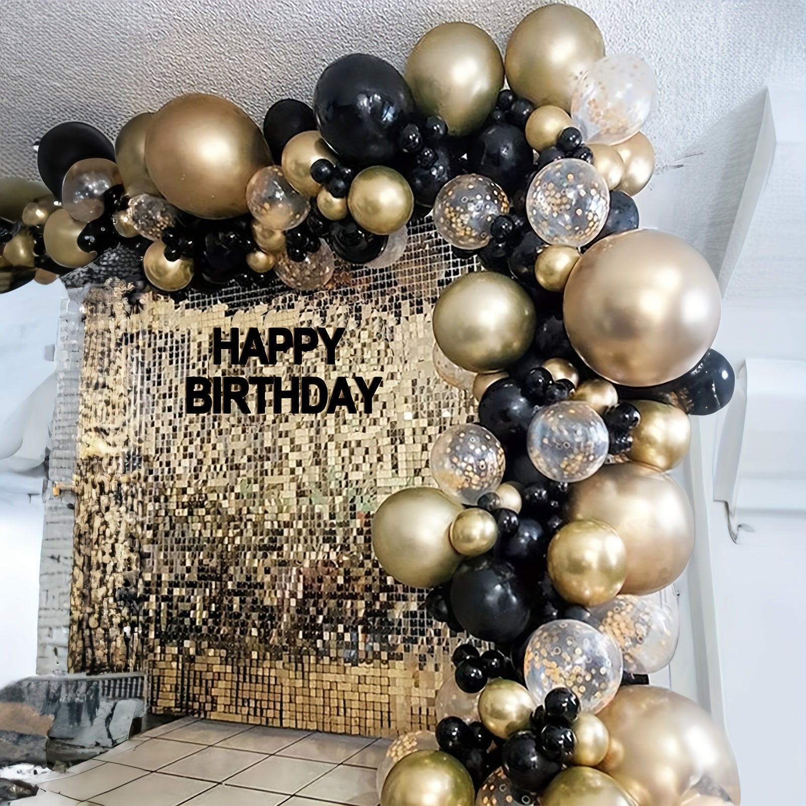 131-Piece Black and Gold Balloon Garland Kit with Metallic Latex Balloons for Parties