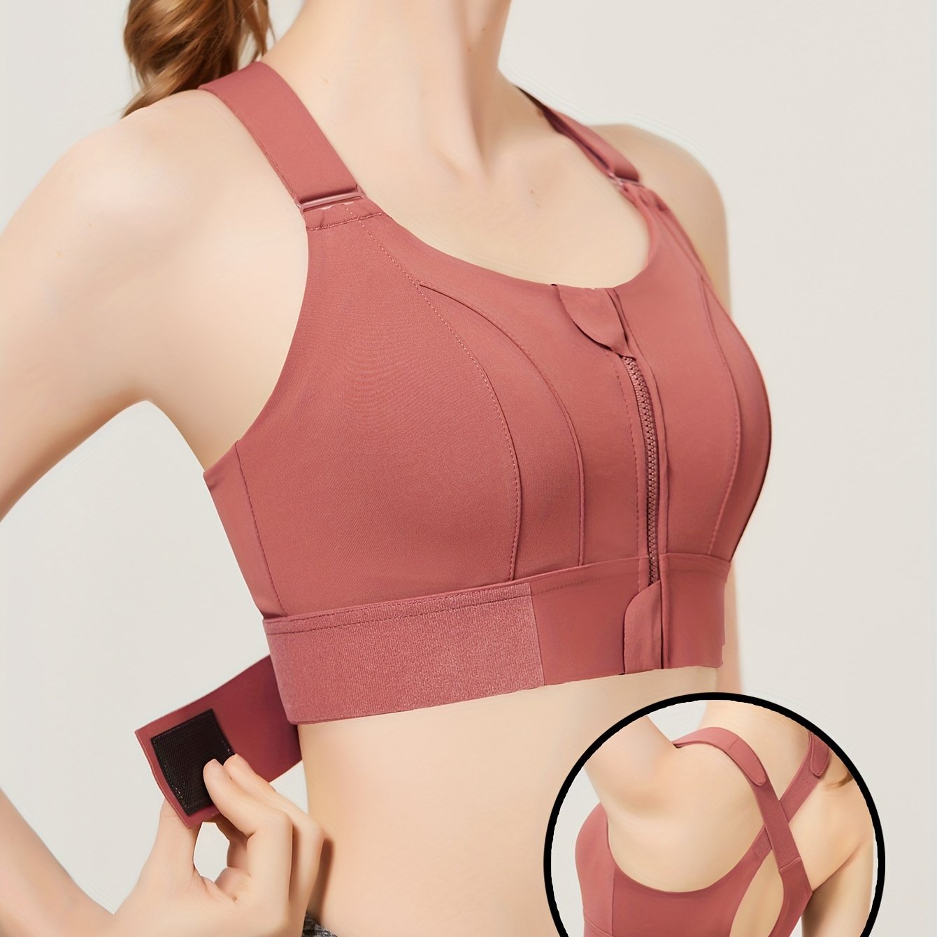 Спортивный бюстгальтер с высокой поддержкой для полных размеров, с застежкой-молнией спереди, регулируемыми бретелями, несъемными вкладышами для йоги, бега и зумбы