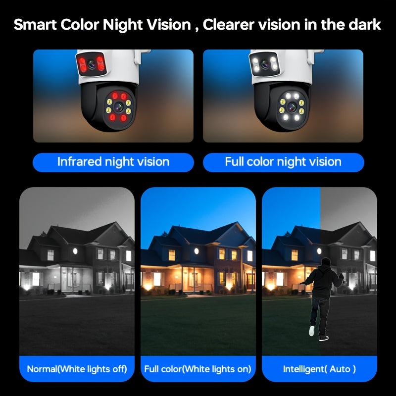Dual Lens Security Cameras Wireless 5G WiFi 4MP HD Pan Tilt Human Tracking Night Vision Waterproof
