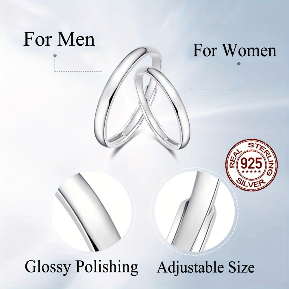 Sterling Silver Adjustable Engagement Ring Set Hypoallergenic Round Bands for Couples
