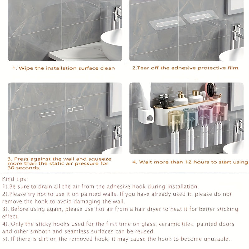 Wall-Mounted Toothbrush and Toothpaste Holder with Squeezer and Storage Shelf