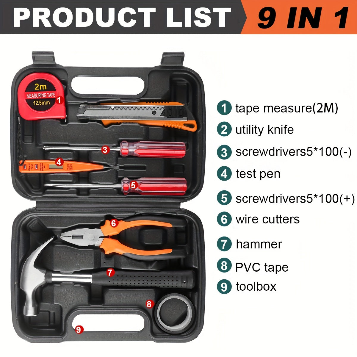 Handheld Household Toolbox with Plastic Case for Car and Home Repair