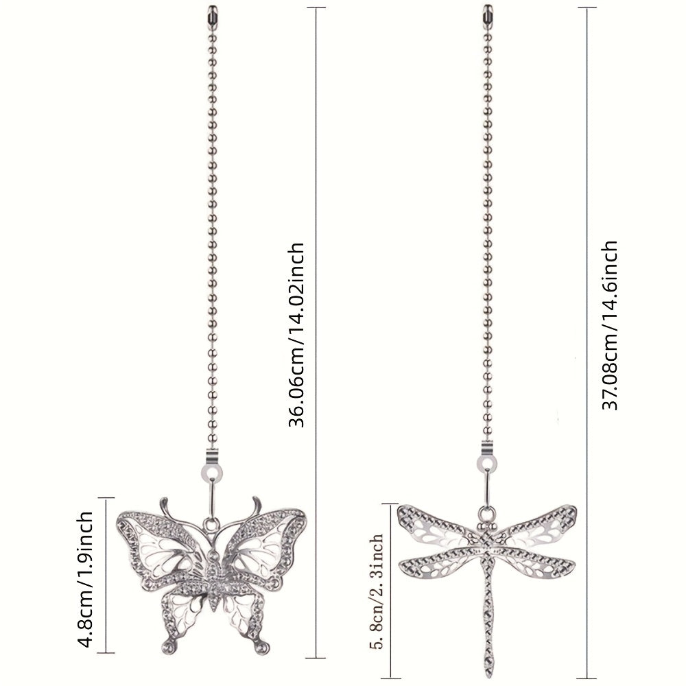 Conjunto de extensión de cadena de tracción para ventilador de techo con adornos de bolas de cuentas, libélula y mariposa