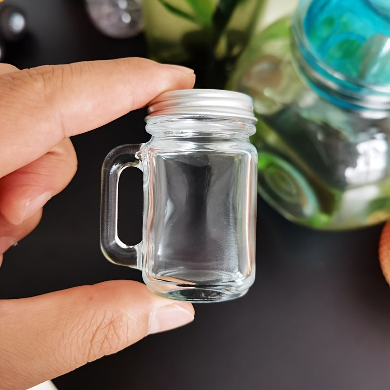Set of 6 Clear Glass Mini Mason Jar Shot Glasses with Handles 40ml for Coffee Milk