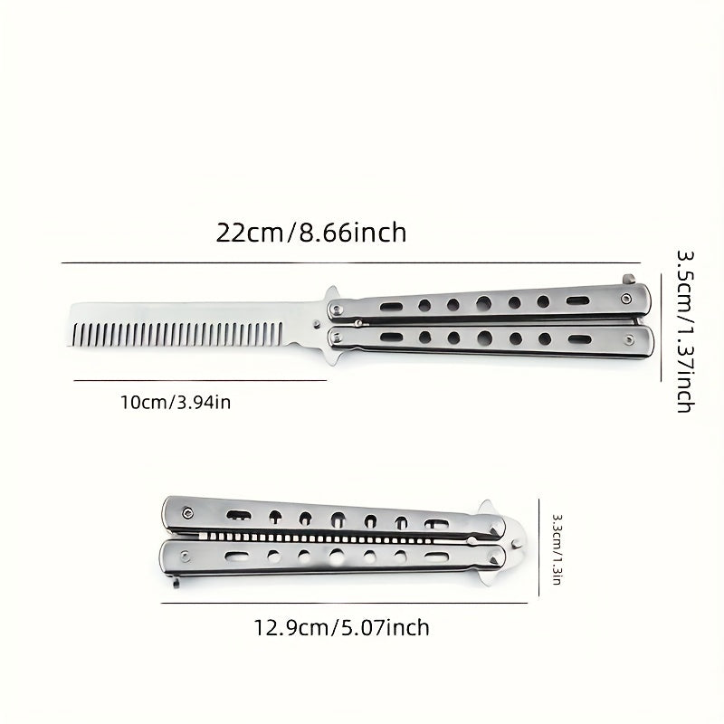 Peine de acero inoxidable con dientes finos y mango de metal para peinado y práctica