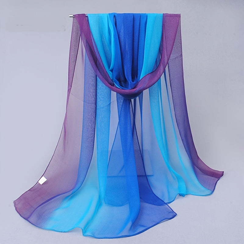 Women's Chiffon Scarf Gradient Color Lightweight Sun Protection Shawl Wrap