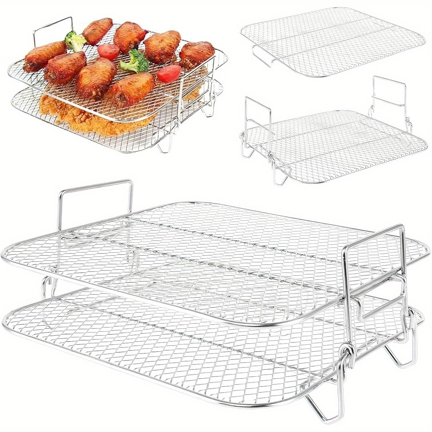 304 Stainless Steel Double Layer Air Fryer Rack for 7.5L-8L Square Air Fryers