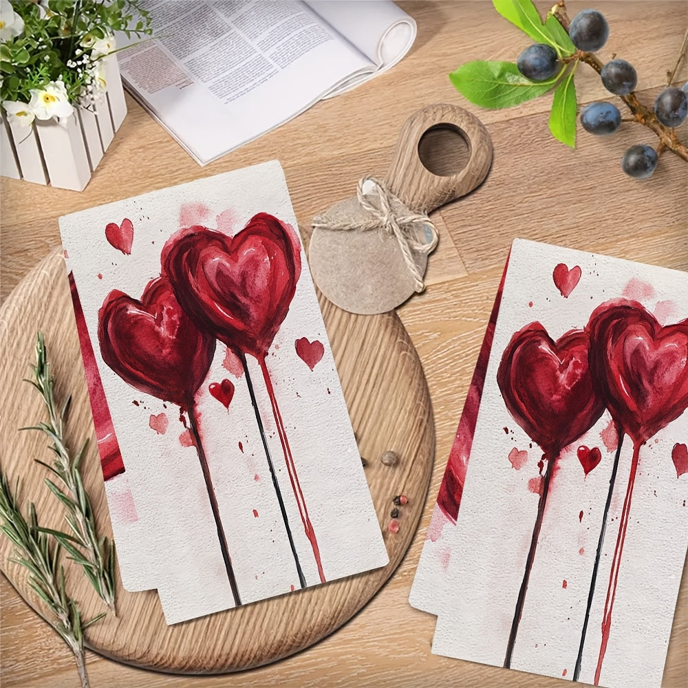 Two Pieces Kitchen Towels Ultra Soft Absorbent Valentine Heart Design 40x60 cm