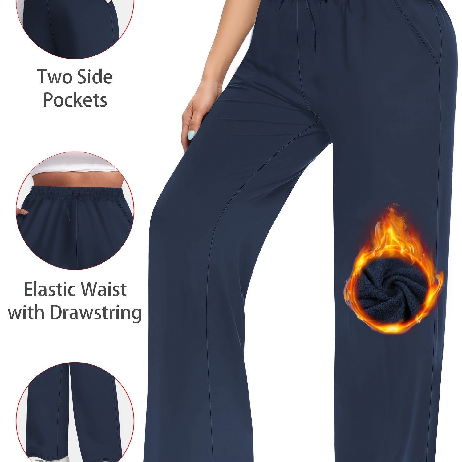 Plus Size Women's Wide Leg Pants Casual Drawstring Elastic Waist Fall Winter