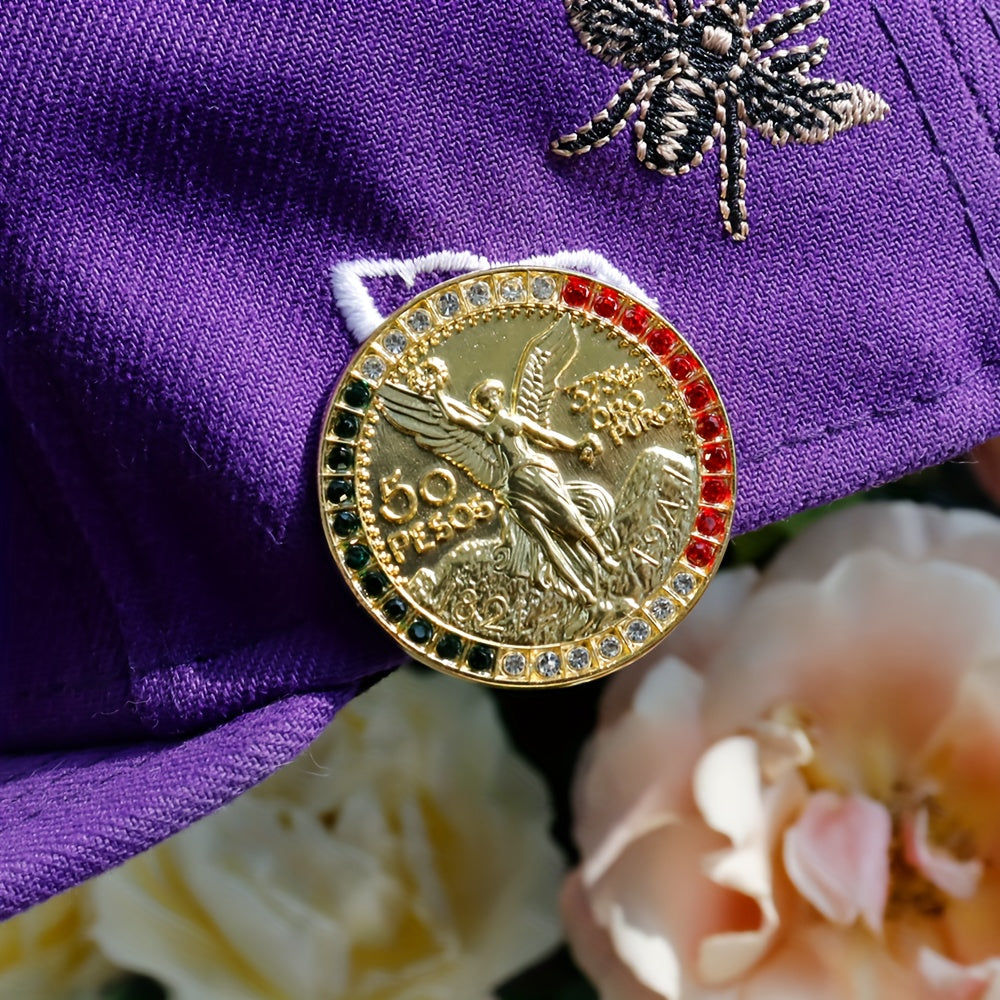 Men's Fashion Accessory Mexican 50 Peso Commemorative Coin Hat Clip Rhinestone Zinc Alloy