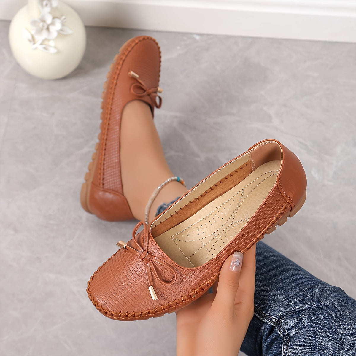 Women's Flat Shoes Bow Solid Color Soft Sole Casual Comfortable Lightweight