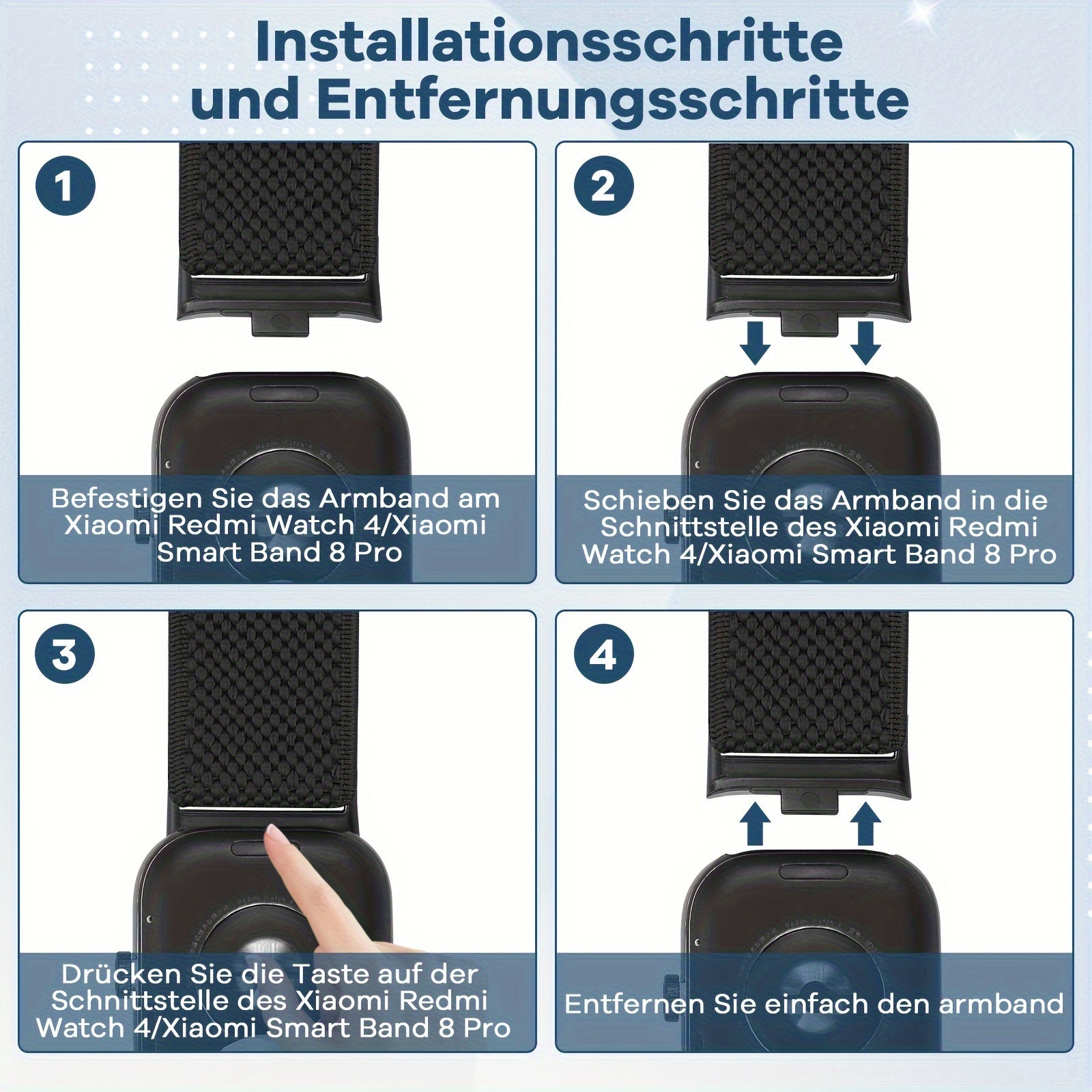 Xiaomi Redmi Watch 4 va Band 8 Pro uchun 3 ta Nilon almashtirish bandlari, sozlanadigan fitness kamarlar