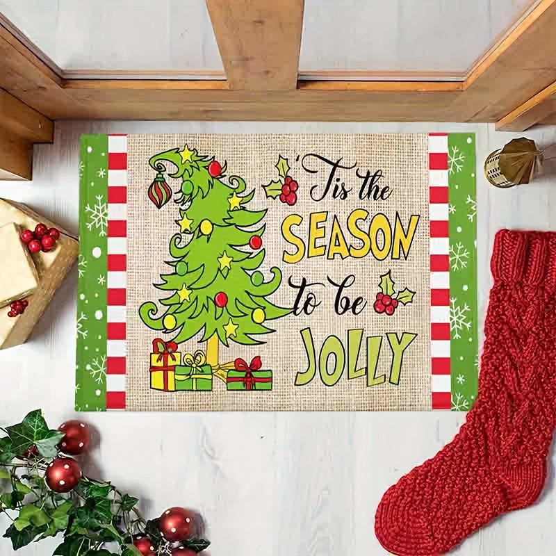 Whoville Christmas Floor Mat Non-Slip Holiday Decor with Christmas Tree Design