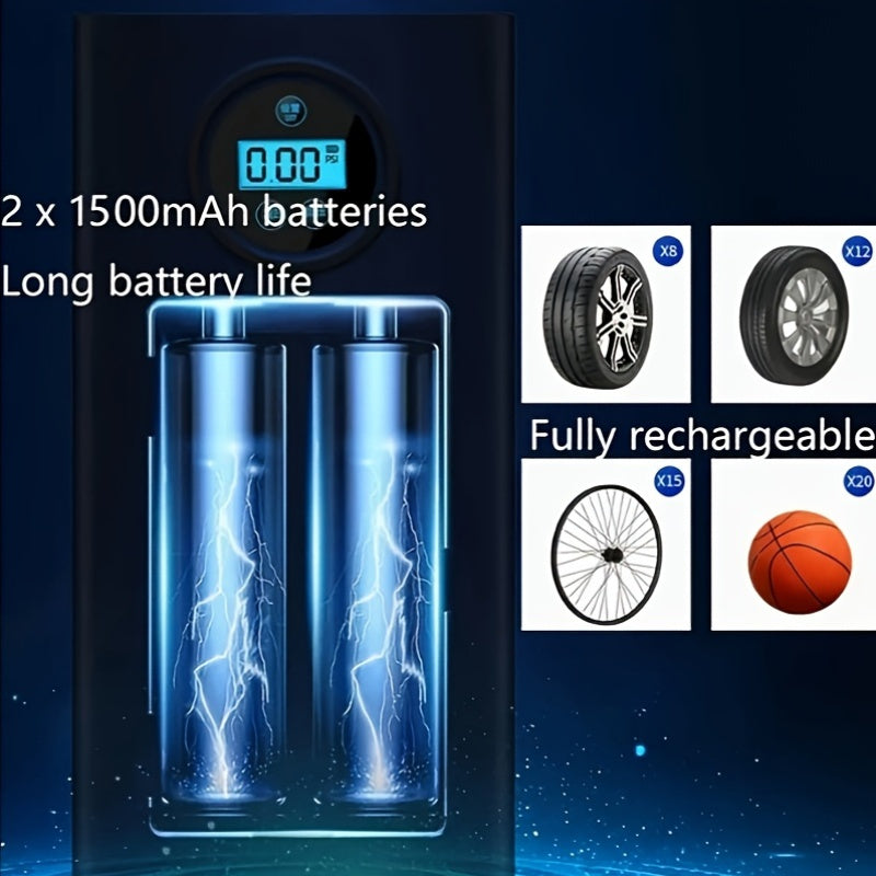 Portable Wireless Tire Inflator with LED Display, Rapid Air Compressor, Rechargeable Battery