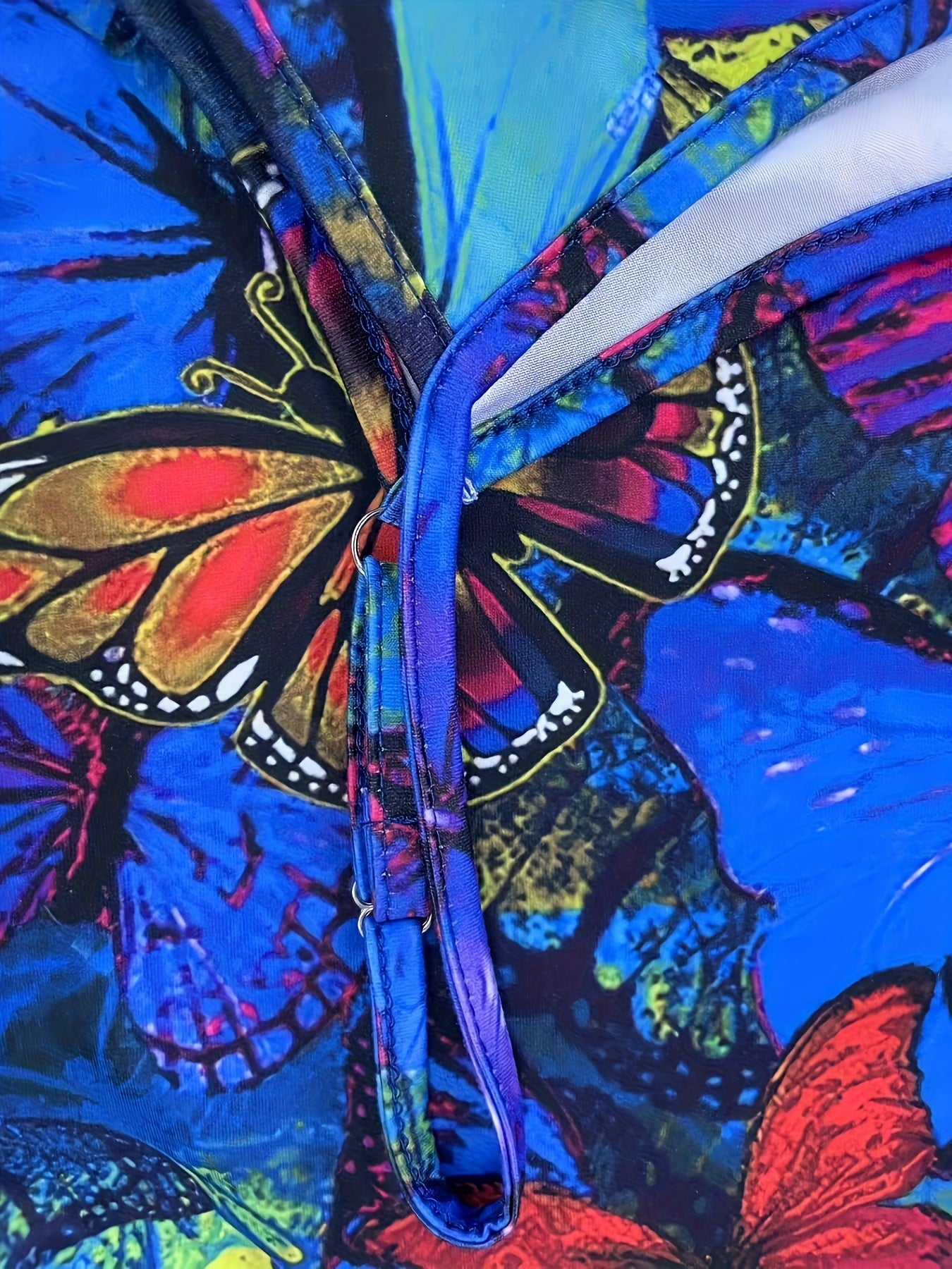 Plus Size Butterfly Print Romper V-Neck Sleeveless Pockets Stretchy Machine Washable