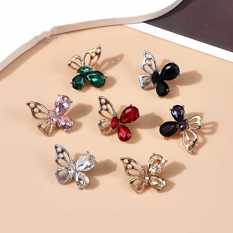 Set of 7 Multicolor Crystal Butterfly Buttons for Women's Coats Sweaters Cardigans